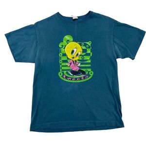 Vintage Looney Tunes Tweety Bird T-Shirt Sz Large Cartoon Graphic‎ Print Blue
